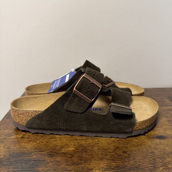 NEW Birkenstock Arizona BS Women’s 8, Mocha Brown (Mocca) Suede Leather Sandals - Picture 2 of 7